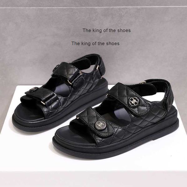 

slippers2022 womens pu leather sandals female summer black white thick diamond bottom beach shoes sports joker flats ins rome platform