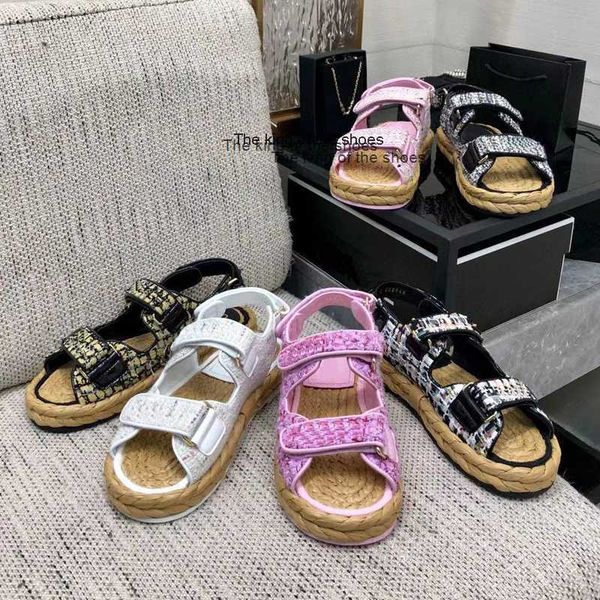 

slippersdad rope sandal womens braided rope sandals dad sandals designer luxury flat platform sandals beig summer beach with box, Black