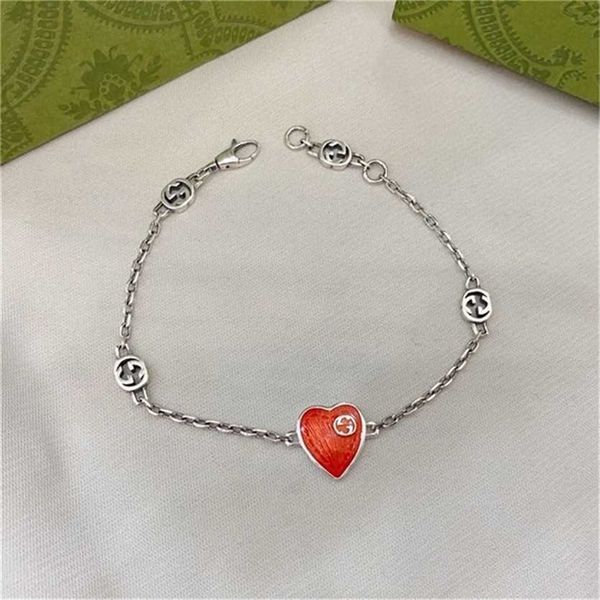 

2023 designer new fashion jewelry gujia s925 sterling silver interlocking double enamel red love bracelet fashion simple couple bracelet, Black
