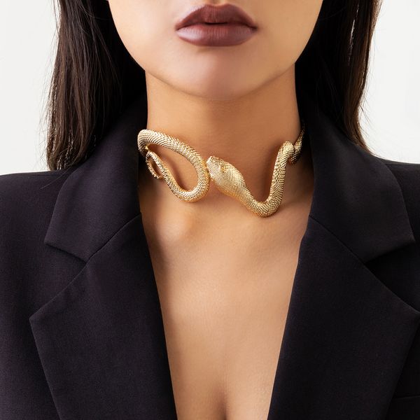 

chocker necklace snake big golden silver color punk style women necklaces