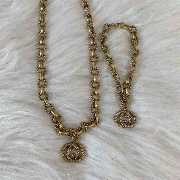 

2023 designer new gujia double old necklace bracelet set net red same style, Silver