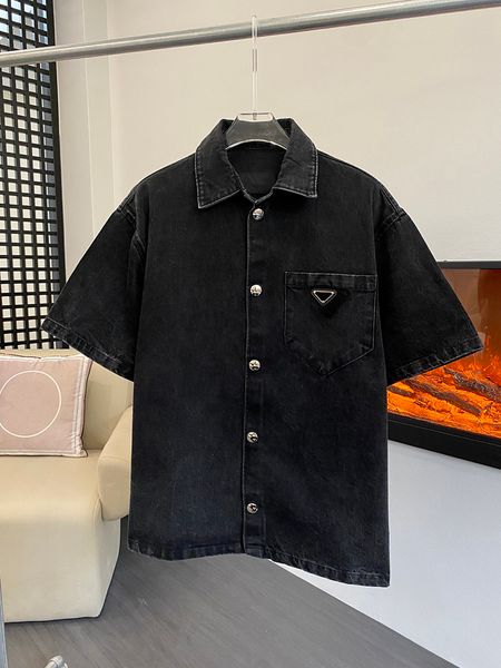 

2023 men's heavy water wash denim casual shirts luxury brand quality design spring and summer new versatile comfortable short sleeve de, White;black