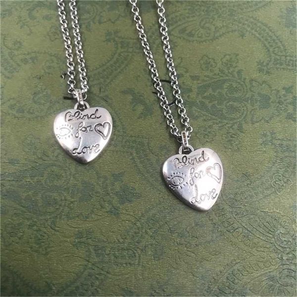 

2023 designer new fashion jewelry ancient family's same fearless blind for love carved heart pendant small fresh style personalized nec, Silver