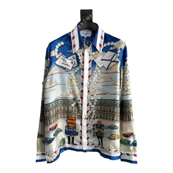 

23ss casablanca drop feeling satin style desginer fashion shirt landscape printing luxury commuter classic lazy style men and women wear sil, White;black