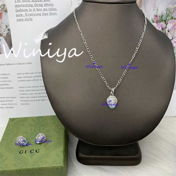 

2023 designer new g family necklace earrings/gujia new letter inlaid diamond thin sweater chain earrings temperament light luxury jewelry, Silver