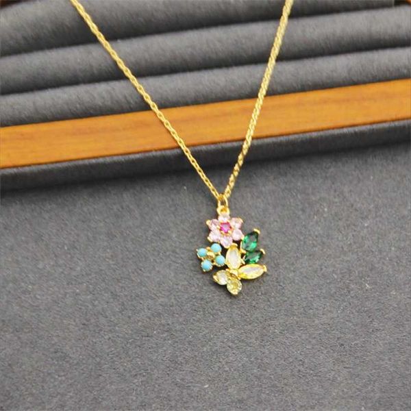 

2023 designer new ks jewelry colorful zircon full diamond pendant short necklace collar chain, Black