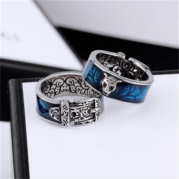 

2023 designer new fashion jewelry ring 925 silver tiger head couple ring gujia turquoise love fashion hip hop style