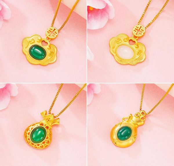 

pendant necklaces for women imitation jade 24k gold plated lock money bag party inniversary jewelry1981089, Silver
