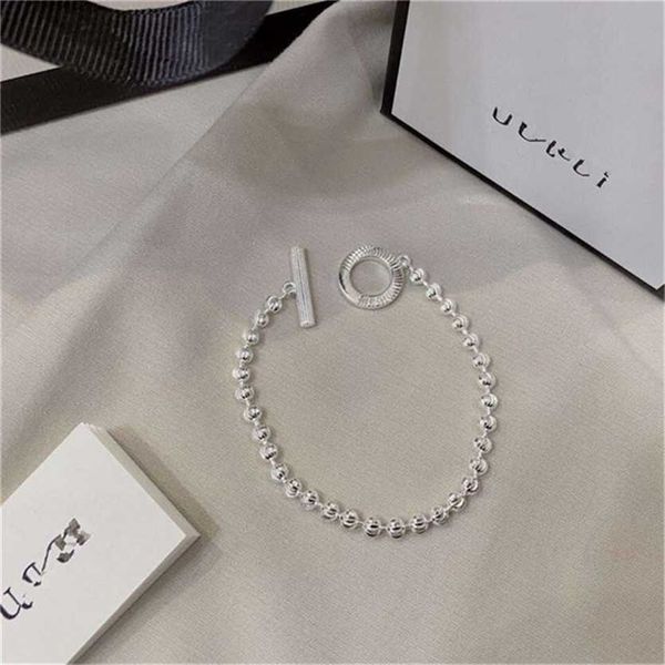 

2023 designer new fashion jewelry zhigujia 925 silver beads carved chain lovers bracelet lock cool wind, Black