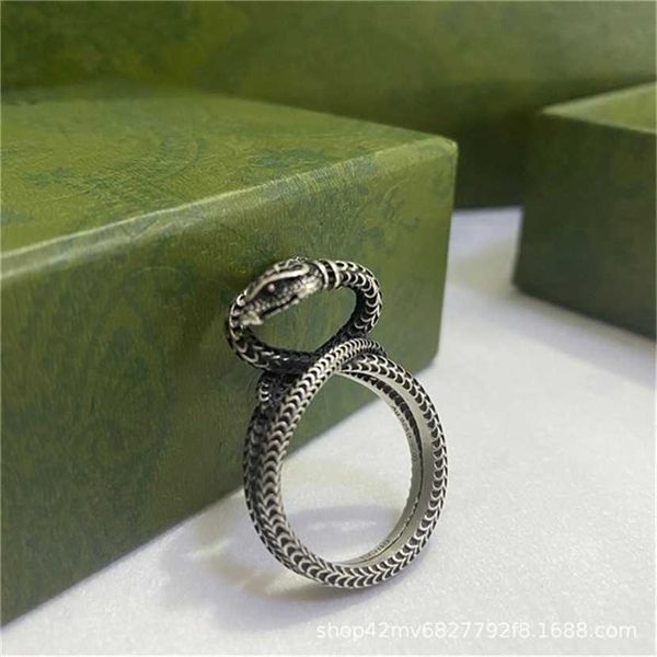 

2023 designer new fashion jewelry gujia double spirit snake three-dimensional winding old couple's ring tide brand, Silver