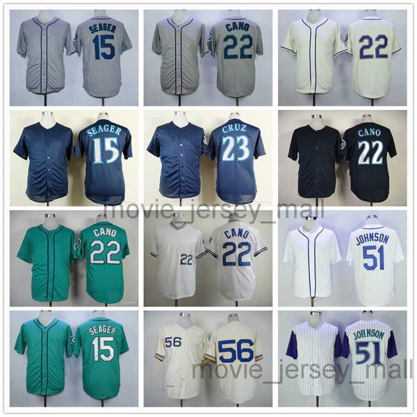 

vintage college baseball wears jersey 15 kyle seager 22 robinson cano 23 nelson cruz 51 suzuki ichiro 56 jim bouton jerseys men women youth, Blue;black