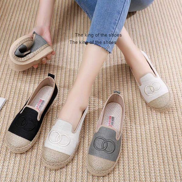 

shoes fisherman's shoe women spring and summer 2023 new linen woven flat bottomed lazy man wears lefu shoes with one foot small fragran, Black