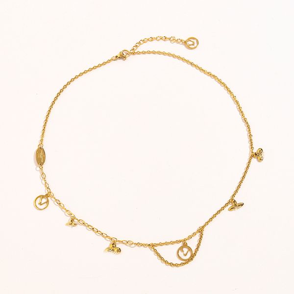 

18k gold plated luxury brand designer letter flowers pendants necklaces stainless steel choker pendant necklace chain jewelry accessories, Silver