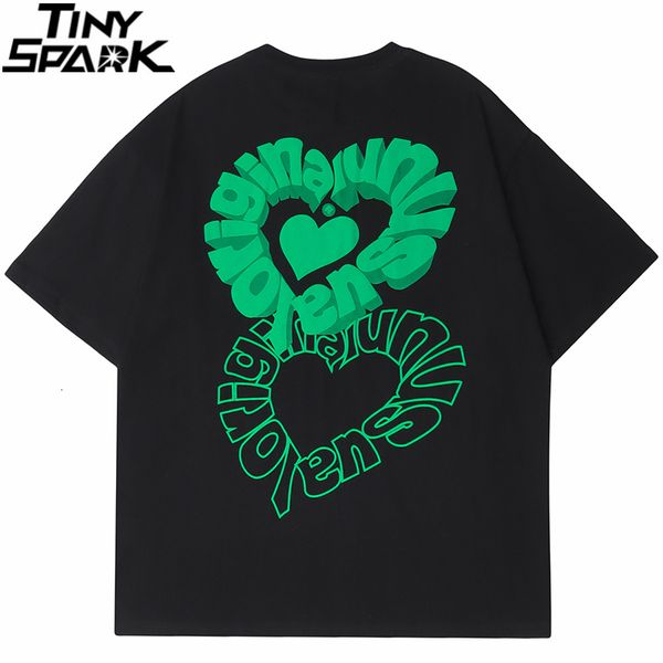 

mens tshirts 2023 men tshirt hip hop streetwear letter heart printed tshirt harajuku cotton loose t shirt summer short sleeve tees 230317, White;black