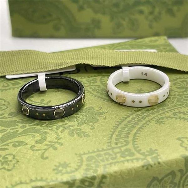 

2023 designer new jewelry version double black and white ceramic fashion couple pair ring, Silver