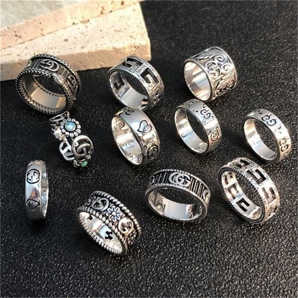 

2023 designer new fashion jewelry gujia double old daisy skull love fearless spirit snake enamel couple ring, Silver