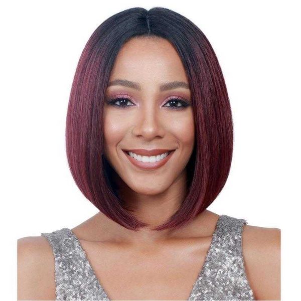

wig womens medium bobo hair type chemical fiber dyed black gradient wine red