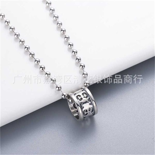 

2023 designer new fashion jewelry xiao zhan's same antique double hollow smooth ring pendant, fashionable and simple couple necklace, Silver
