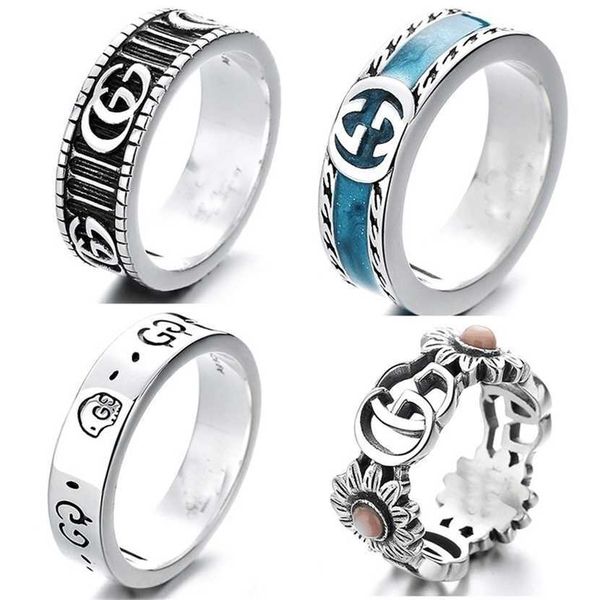 

2023 designer new jewelry sterling silver version hollowed out skeleton double enamel ceramic ring for old couples