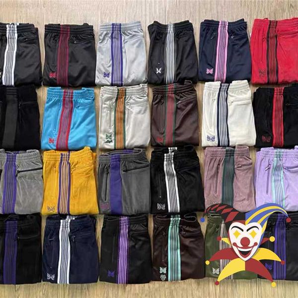 

2022ss needles pants men women 1 1 butterfly embroidered needles track pants awge stripe trousers 0318, Black