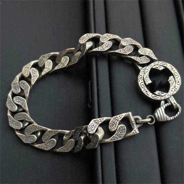 

2023 designer new jewelry silver antique carved interlocking pattern bracelet for men and women tengman personalized bracelet, Black
