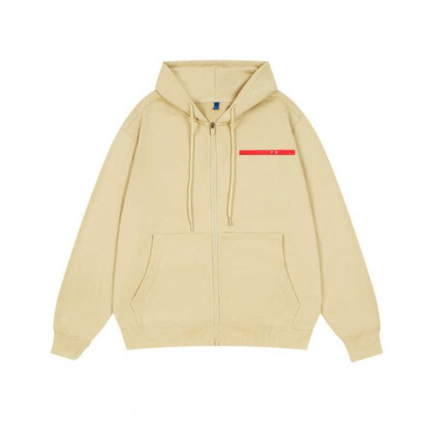 

autumn hoodie designer hooded sweater fashion chest red striped cardigan coat loose zipper jacket couple sweatshirt, Black