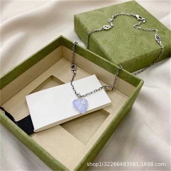 

2023 designer new fashion jewelry gujia 925 interlocking double love enamel red blue pendant necklace fashionable and simple. give your girl, Silver