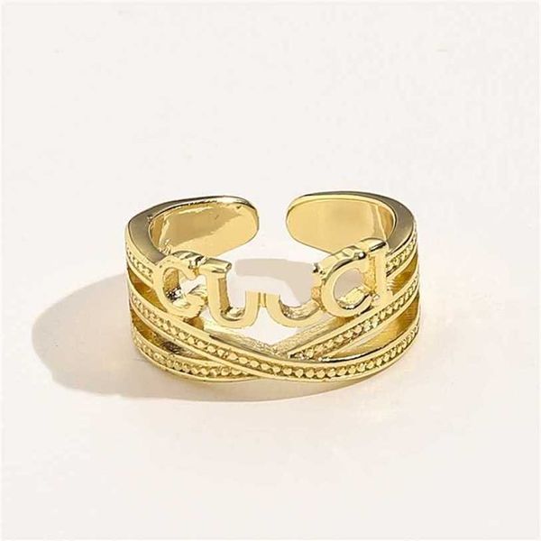 

2023 designer new jewelry brass plated real gold family ring female ancient family hollow letter hand decoration simple double index finger, Silver