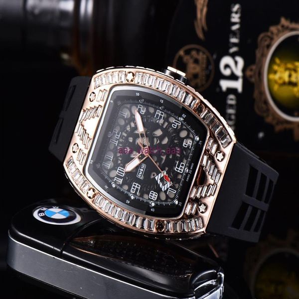 

2021 skull sport watches diamond men women quartz watches fashion watch dial inlaid drill mens quartz watches 3a281r, Slivery;brown
