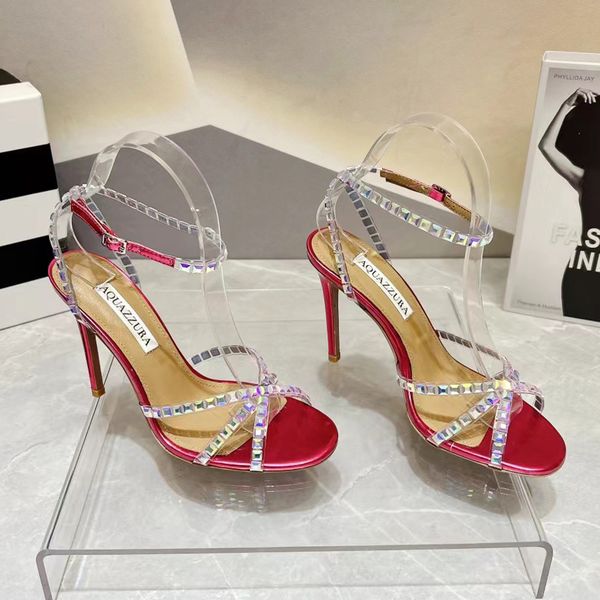 

aquazzura high heeled sandals slides mules pumps crystal decorative party banquet high heel shoes luxury designer women's stiletto sand, Black