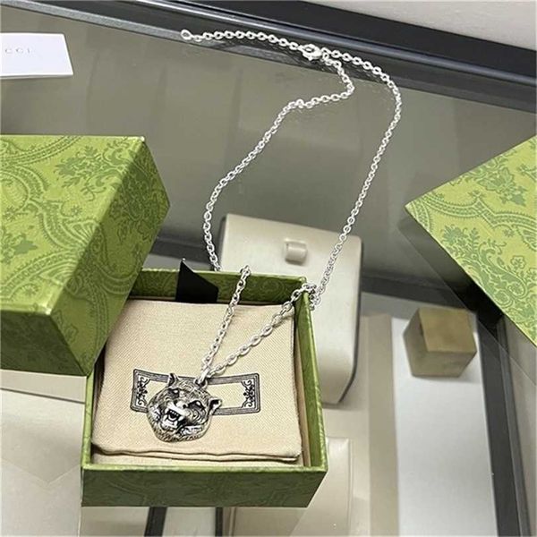 

2023 designer new fashion jewelry gujia tiger head necklace men's and women's 925 silver used couple clavicle chain