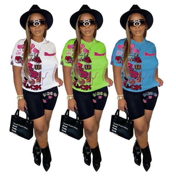 

2023 womens tracksuits two piece sets short sleeve print t-shirts suit summer women clothing fashion print 2 piece shorts set, Gray