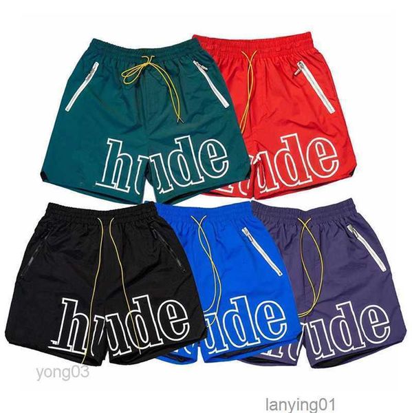 

2023 rh designer men limited rhude shorts summer swim short knee length hip hop high street sports training beach pants mens elastic waist, White;black