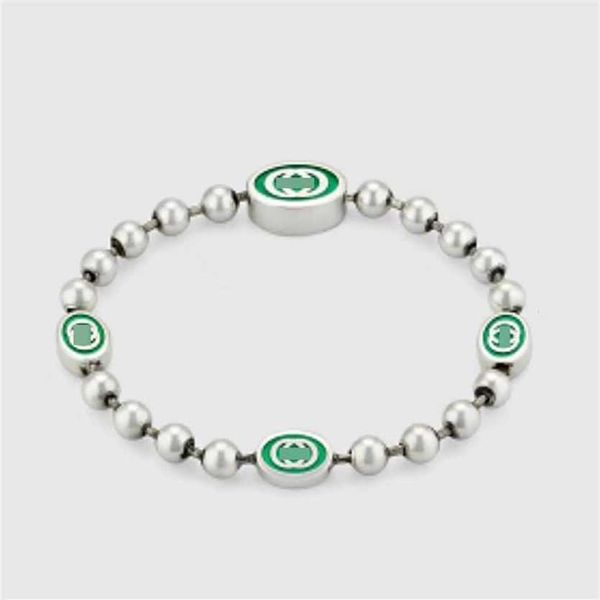 

2023 designer new sterling silver classic double interlocking green enamel home bracelet ball lover's same jewelry, Black
