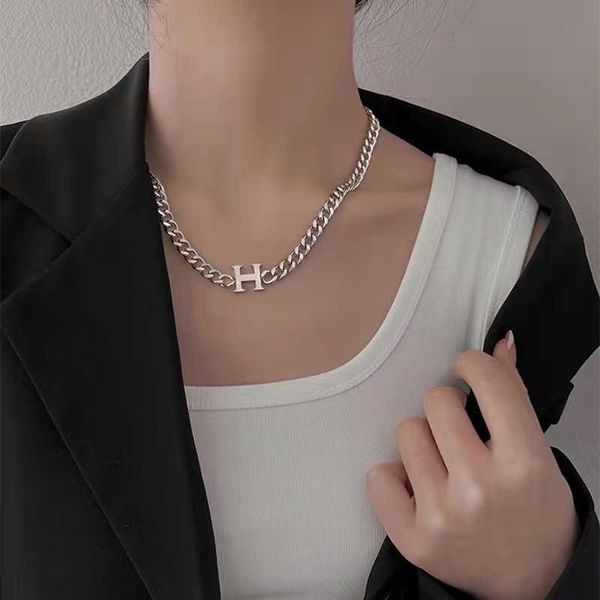 

pendant s strands strings steel colorless h letter new cuban thick chain female hip-hop street style necklace summer accessories, Silver