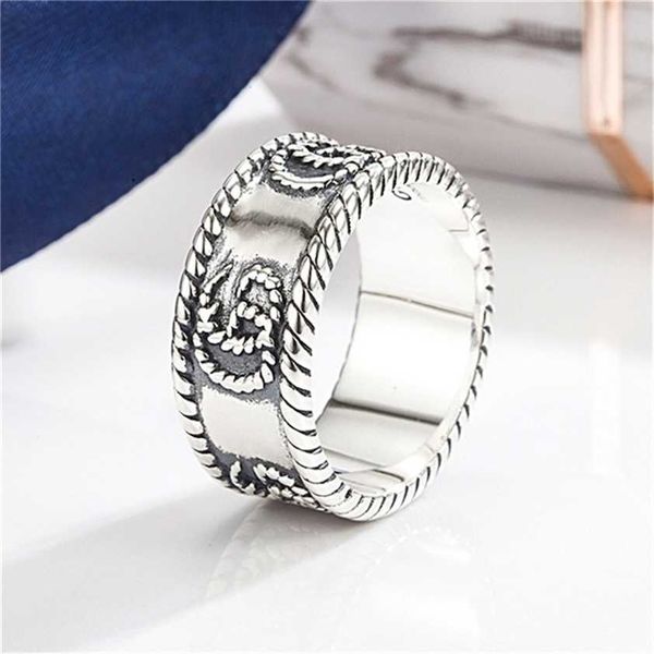 

2023 designer new fashion jewelry gujia s925 sterling silver hemp rope double g-shaped carving pattern couple fashion trend hip hop ring