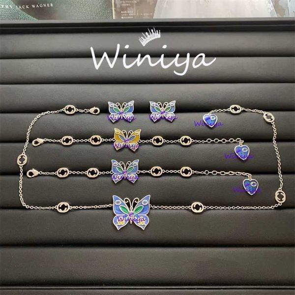 

2023 designer new jewelry family letter enamel color matching butterfly sweater chain bracelet earrings femininity jewelry, Black