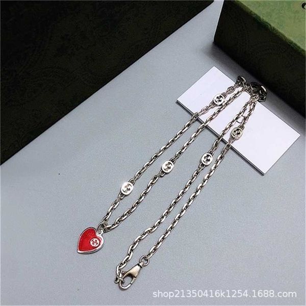 

2023 designer new fashion jewelry double red enamel necklace 925 trend fashion personality versatile heart-shaped lovers, Silver