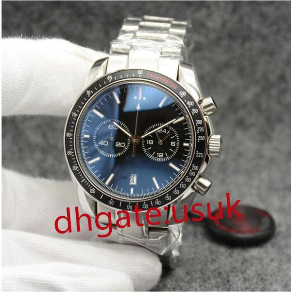 

multi-color men watch 44mm quartz chronograph date mens watches red hands black leather strap fixed bezel with ring showing tachymeter marki, Slivery;brown
