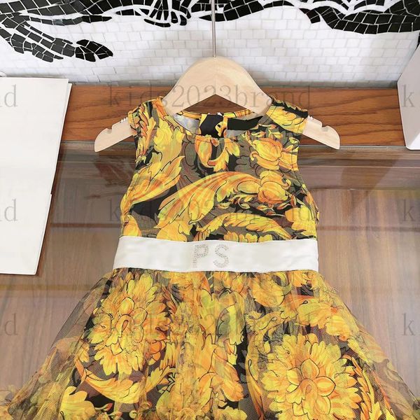 

2023 elegant girl's gauze dress brand designer girls dress vest sleeveless dress design mesh gauze dress splicing princess skirts high, Red;yellow