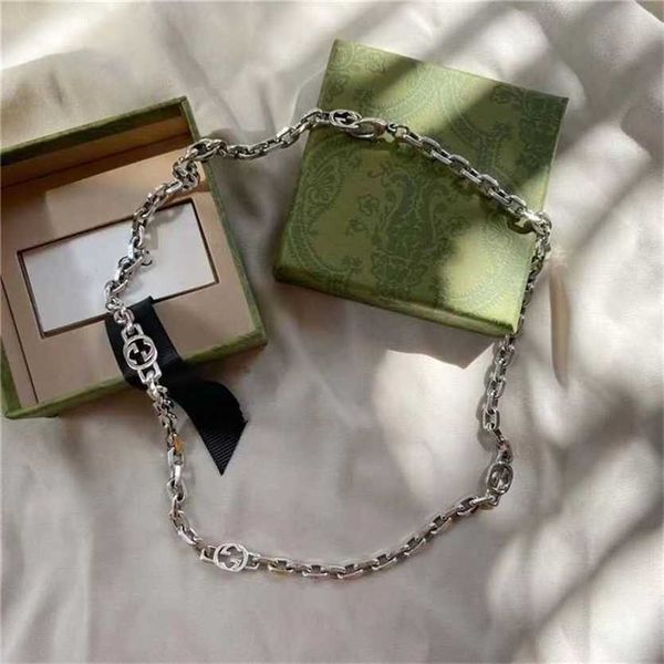 

2023 designer new jewelry double interlocking necklace wo hip hop ins couple's same 3g letter and women's heavy industry sweater c, Silver