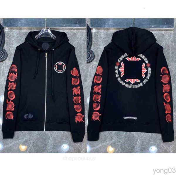 

men's hoodies sweatshirts designer chrome brand luxury jackets zipper men horseshoe cross print ch women loose coat casual pu 9lee, Black