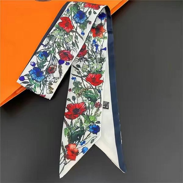 

6 100cm designer letters print floral silk scarf headband for woshion scarves shoulder tote luggage ribbon head wraps double ribbon, Blue;gray