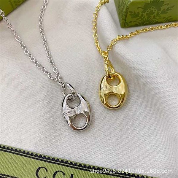 

2023 designer new jewelry silver double three-dimensional pig nose pendant fashion necklace for lovers
