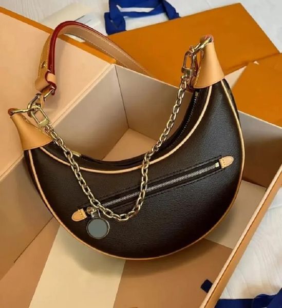 

2023 luxury designer bag women handbags loop moon purse brown flower lady tote brand letter leather crossbody shoulder bag wallet size 23x7x