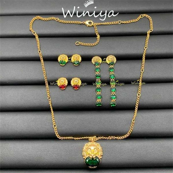 

2023 designer new family brass color female emerald necklace earrings jewelry, Black