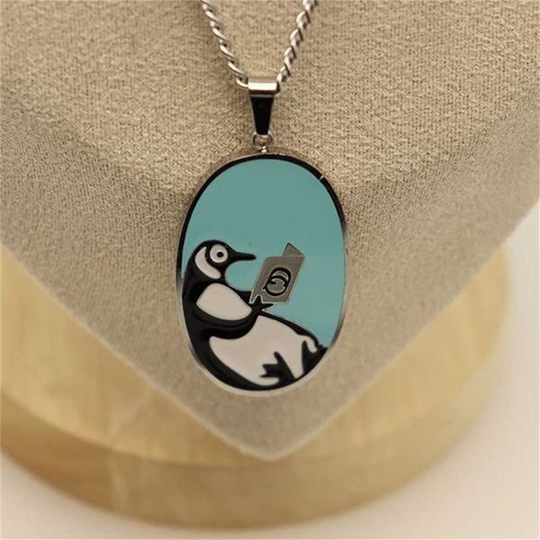

2023 designer new jewelry titanium steel non fading fresh little penguin enamel necklace, Black