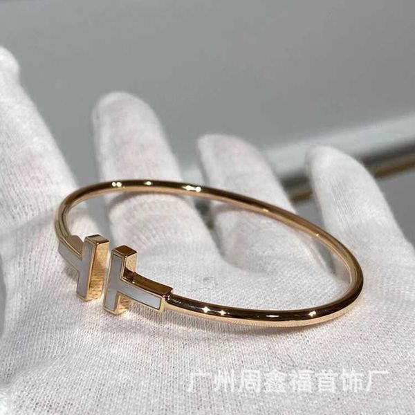 

brand v gold high edition jewelry tiffay double t bracelet s925 sterling silver plated 18 k diamond white beige open top, Golden;silver