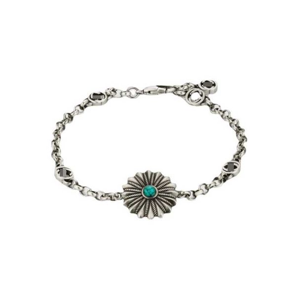 

2023 designer new gujia s925 sterling silver used sunflower turquoise bracelet men's and women's same style jewelry, Black