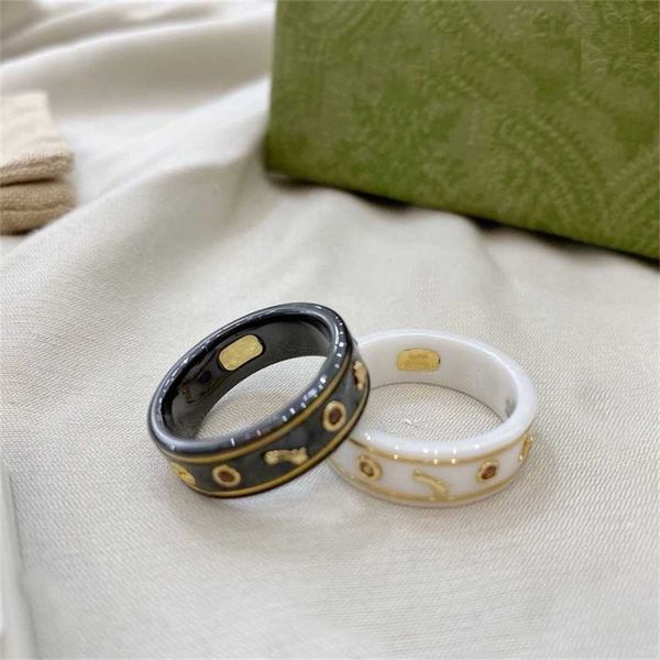 

2023 designer new jewelry black and white ceramic little bee female ins fashion couple pair simple ring, Silver
